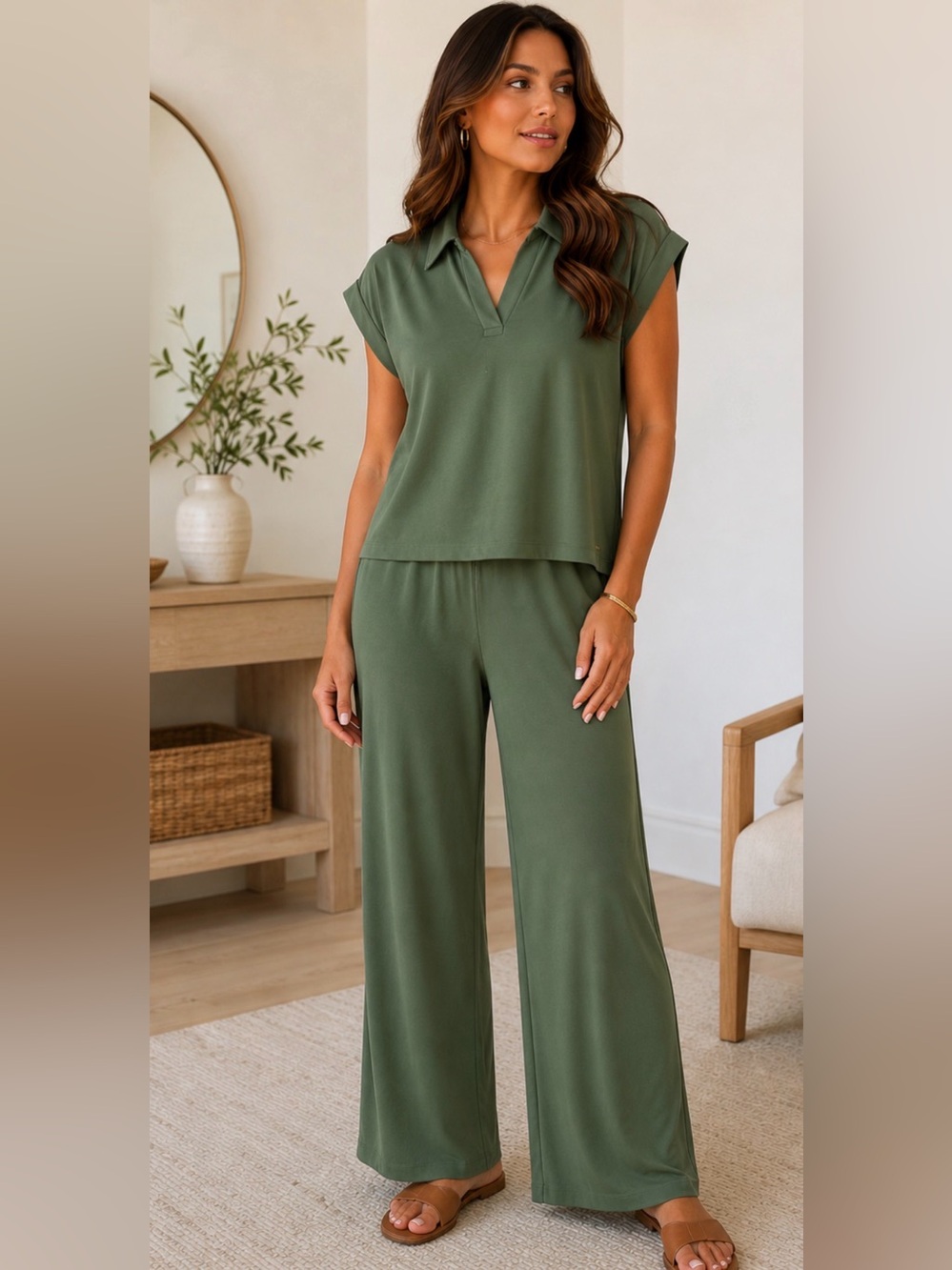 Jones New York Olive Green Wide-Leg Jumpsuit